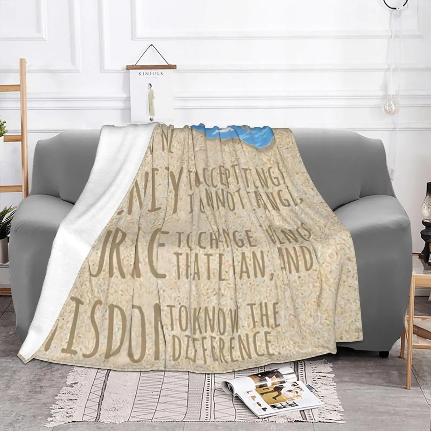 Serenity Prayer On Beach 60"X50" Flannel Blanket - 100% Soft Polyester, Lightweight and Warm, Suitable for Families, Camping, Travel