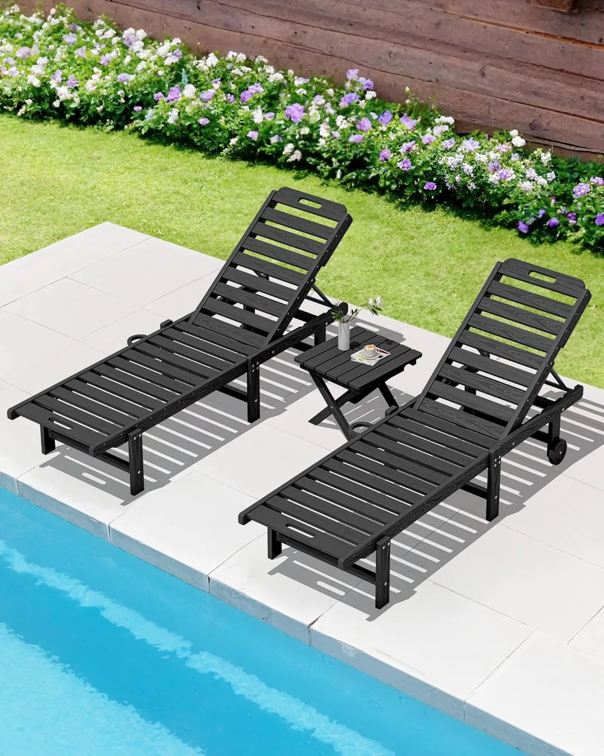 SERWALL Folding Outdoor Side Table Set of 4, Small Adirondack Side Table, Black