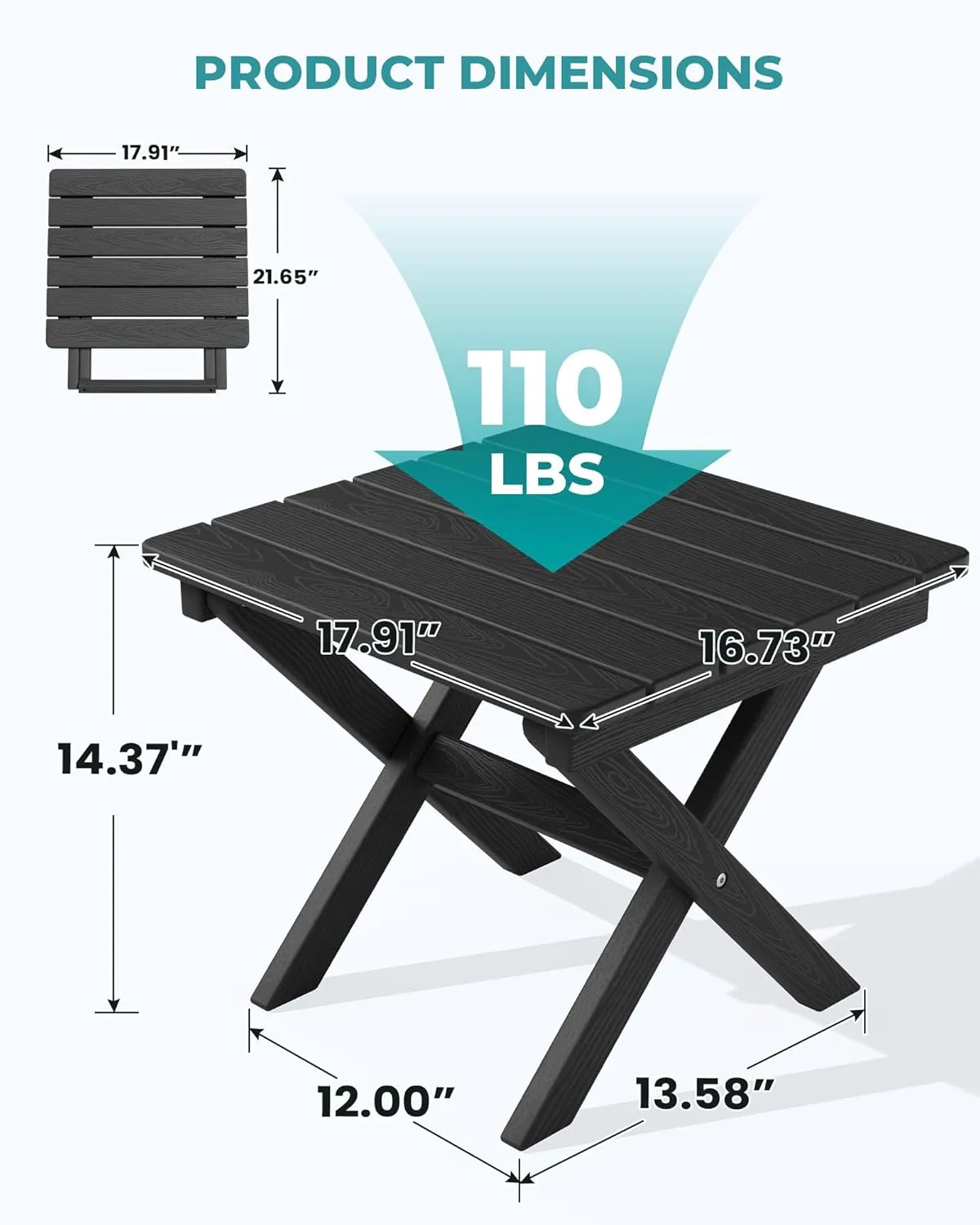 SERWALL Folding Outdoor Side Table Set of 4, Small Adirondack Side Table, Black
