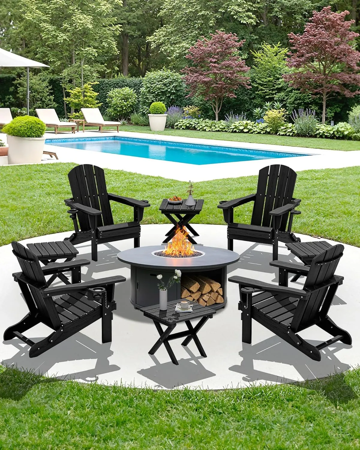 SERWALL Folding Outdoor Side Table Set of 4, Small Adirondack Side Table, Black