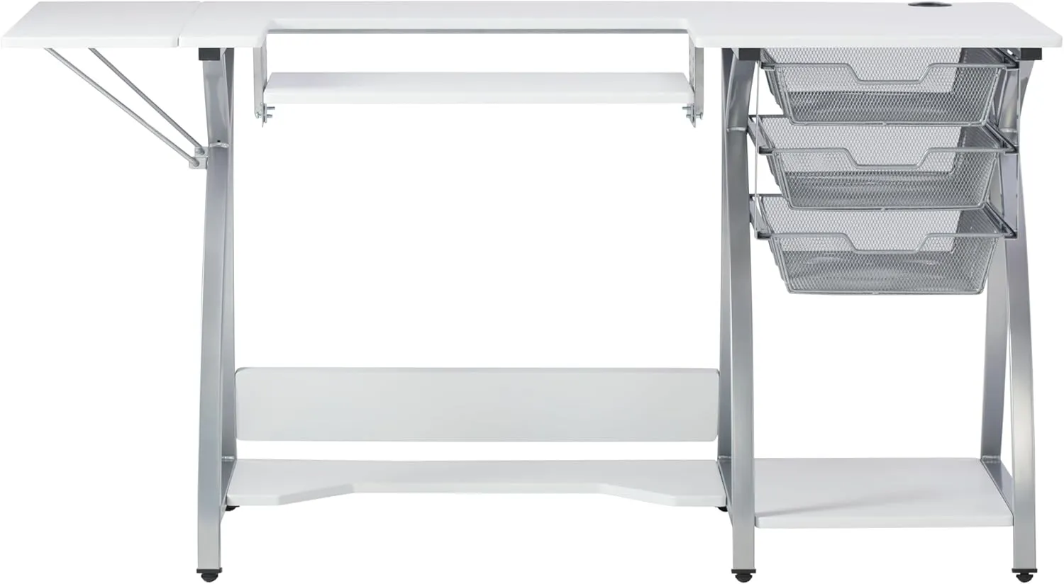 Sew Ready Pro Stitch Sewing Machine Table - 56.75" W x 23.75" D White Hobby and Sewing Machine Table with Storage Shelf and 3 Storage Drawers - Can Also Be Used as Computer Desk