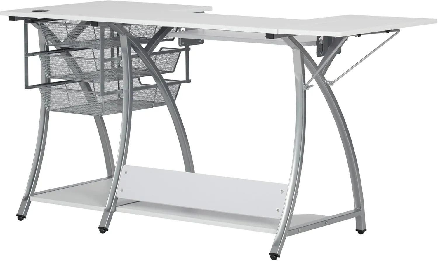 Sew Ready Pro Stitch Sewing Machine Table - 56.75" W x 23.75" D White Hobby and Sewing Machine Table with Storage Shelf and 3 Storage Drawers - Can Also Be Used as Computer Desk