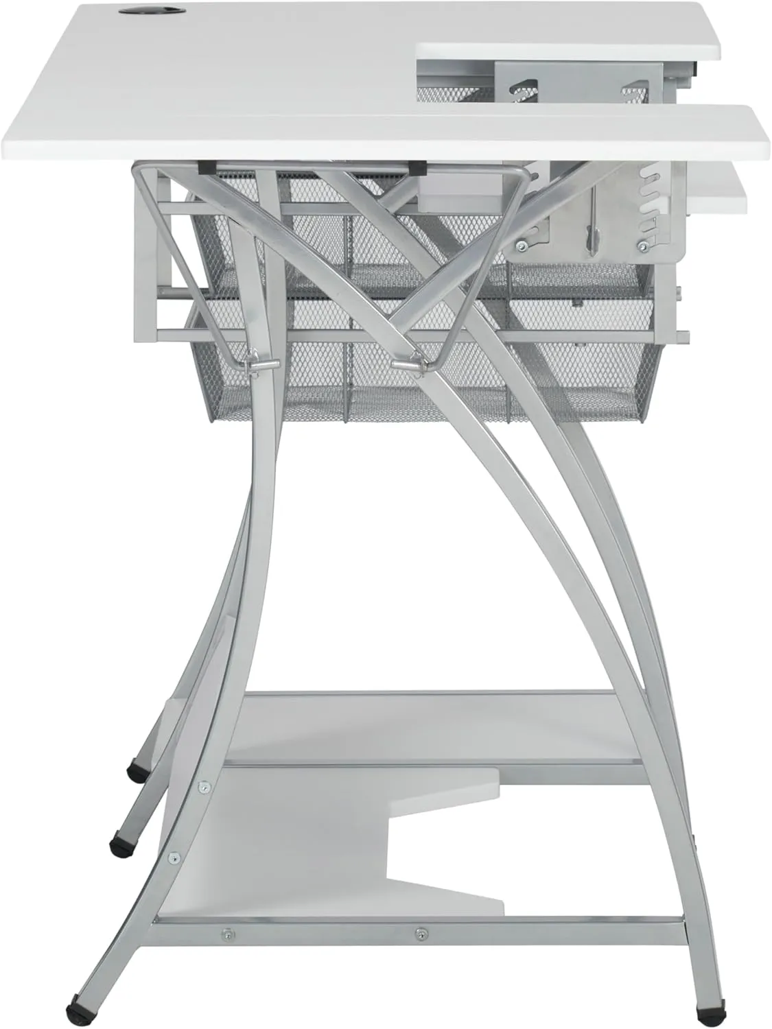 Sew Ready Pro Stitch Sewing Machine Table - 56.75" W x 23.75" D White Hobby and Sewing Machine Table with Storage Shelf and 3 Storage Drawers - Can Also Be Used as Computer Desk