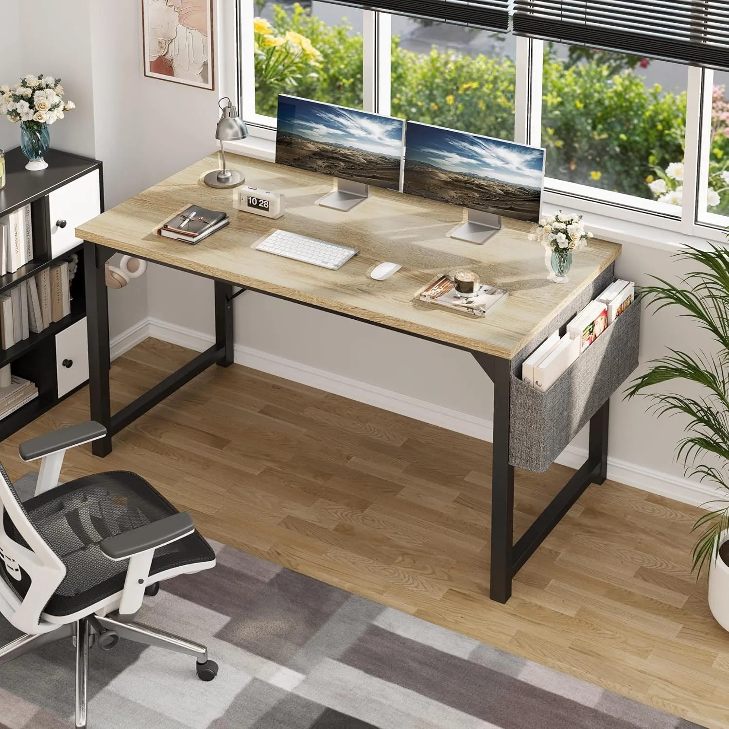 Shahoo Computer Desk, 48 Inch Office Writing Work Table, with Storage Bag and Hook, for Home, Study, Nature