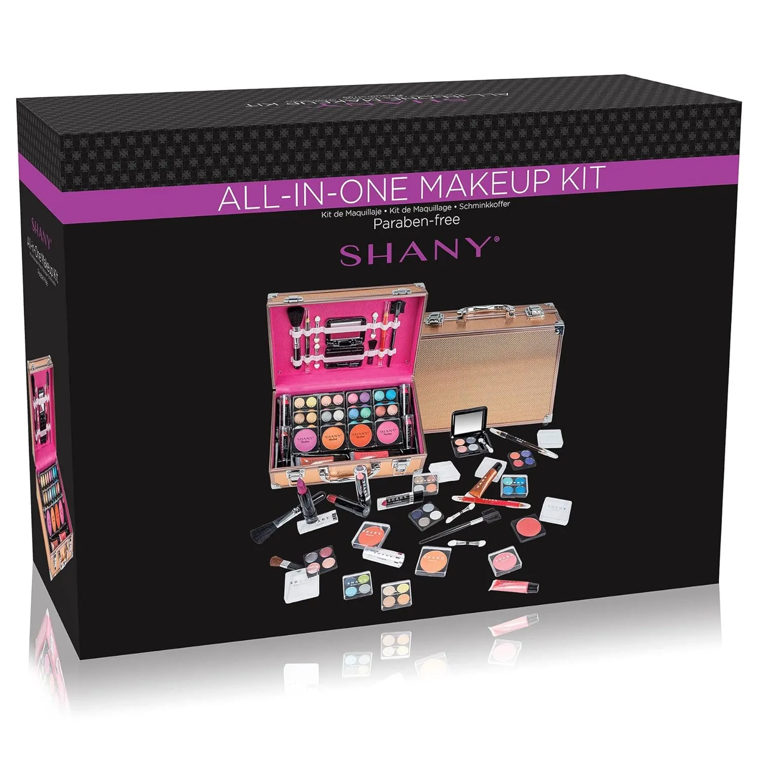 SHANY Carry All Makeup Train Case with Pro Makeup Set, Makeup Brushes, Lipsticks, Eye Shadows, Blushes, Powders, and more - Reusable Makeup Storage Organizer - Premium Gift Packaging - Rose Gold