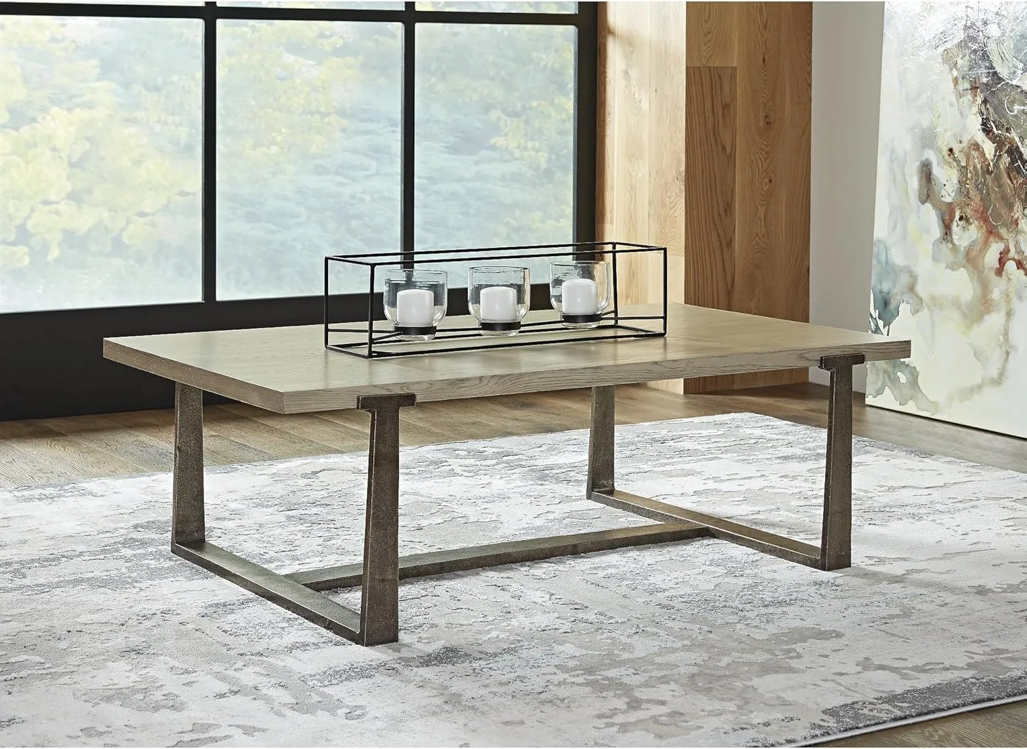 Signature Design by Ashley Dalenville Contemporary Rectangular Coffee Table, Gray & Antiqued Pewter-Tone Finish