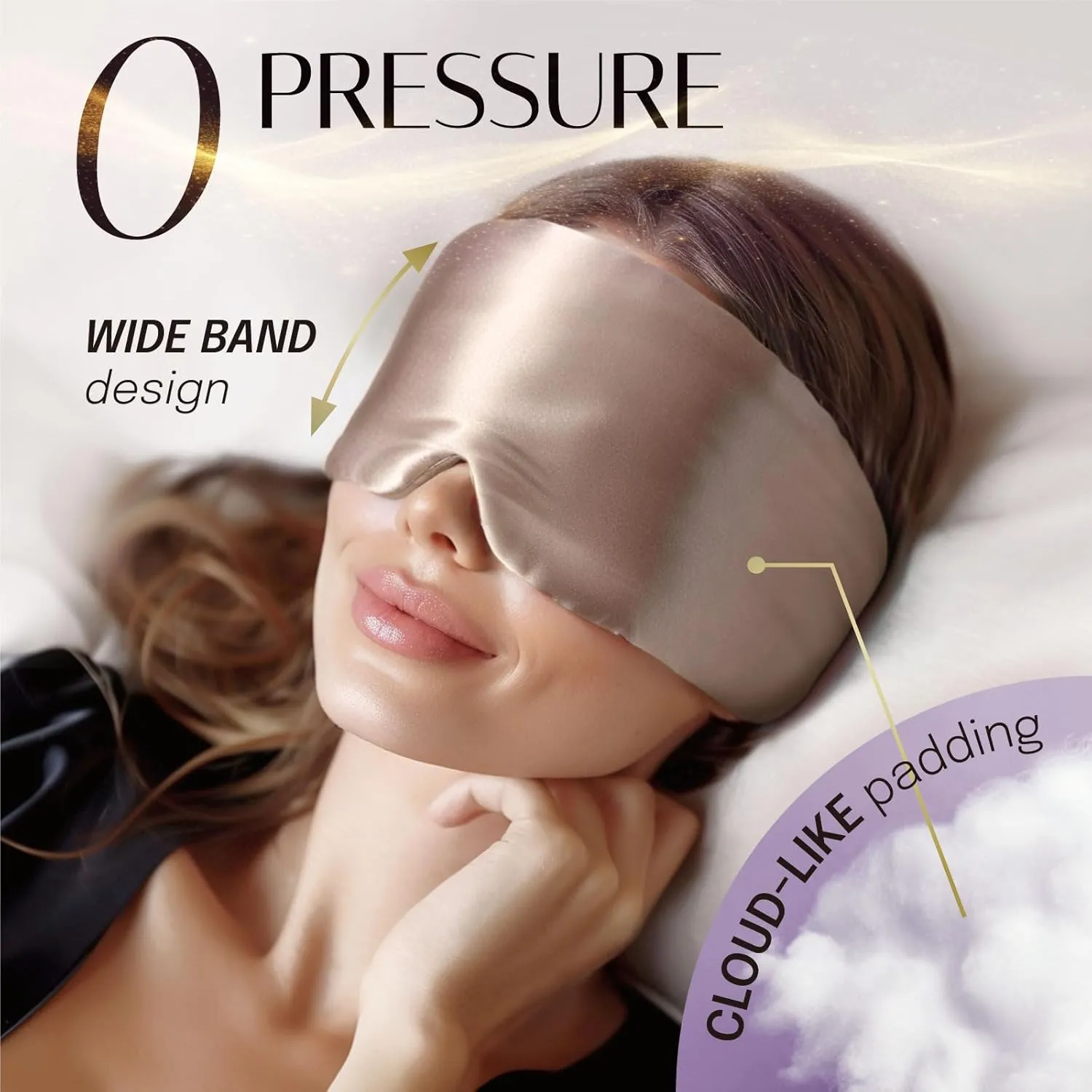 Silk Sleep Mask Soft Pressureless: 100% Mulberry Silk for Eye Skin Anti Wrinkles, Large Size for Total Blackout, Adjustable Wide Velcro Ear Cover