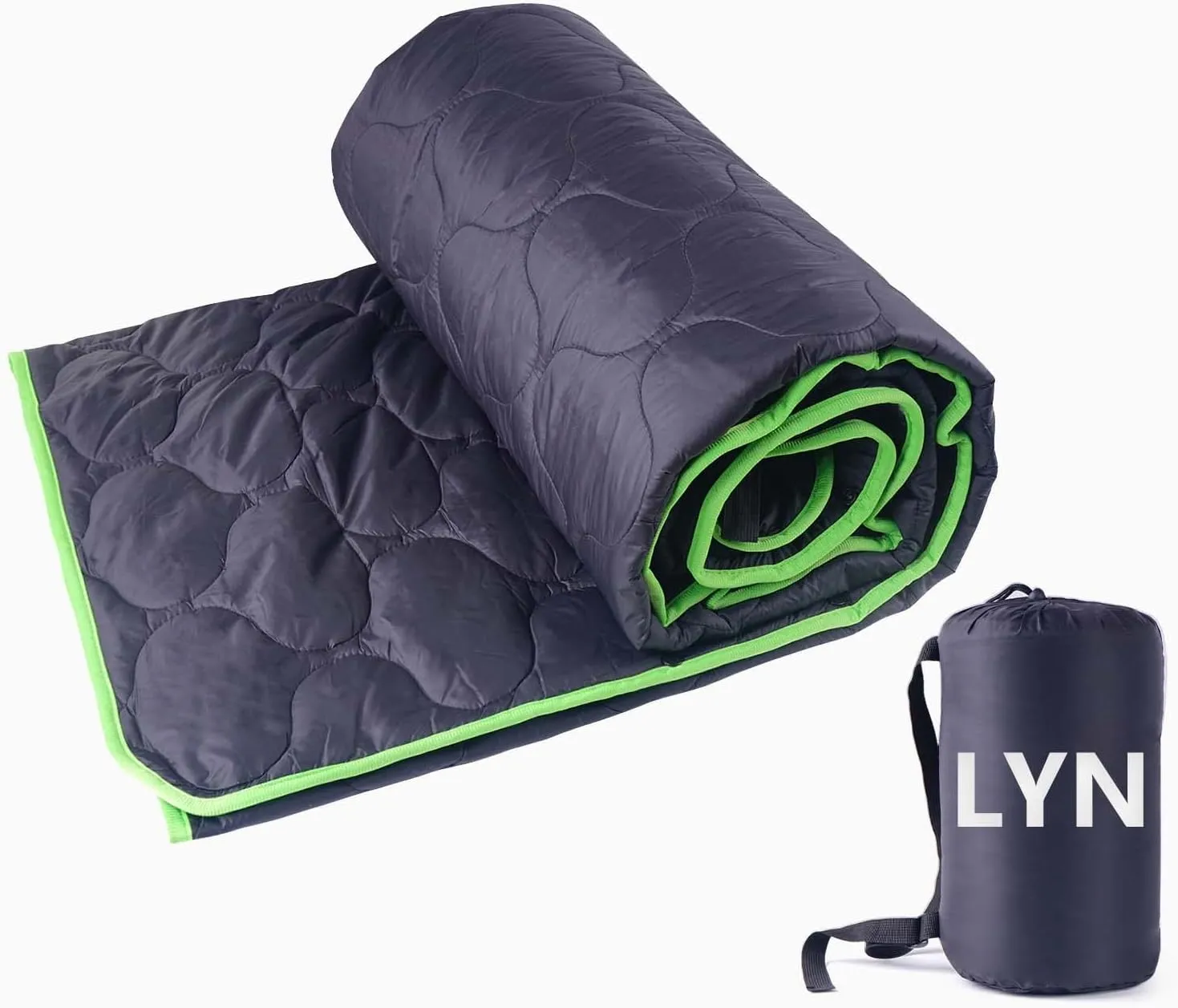 Silky Poncho:LYN Packable Puffy Quilted Compact Outdoor Camping Blanket Mat-Black,Waterproof Sandproof Insulated Lightweight Warm,from Polyester Cotton for Music,TV,Beach,Hiking,Picnic,Travel