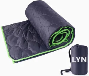 Silky Poncho:LYN Packable Puffy Quilted Compact Outdoor Camping Blanket Mat-Black,Waterproof Sandproof Insulated Lightweight Warm,from Polyester Cotton for Music,TV,Beach,Hiking,Picnic,Travel