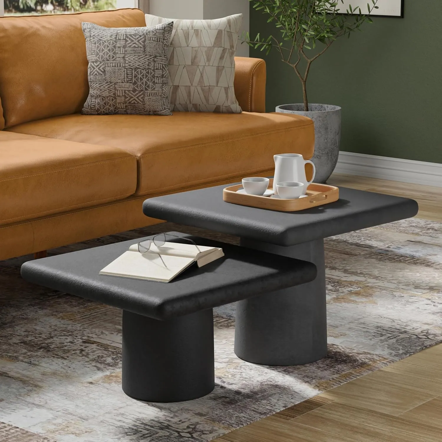SIMPLIHOME Zachary Coffee Table 2-Piece Set in Graphite and Black Nickel, 20.75-inch Square, Cast Aluminum Modern Industrial Tables for Living Room, Assembled