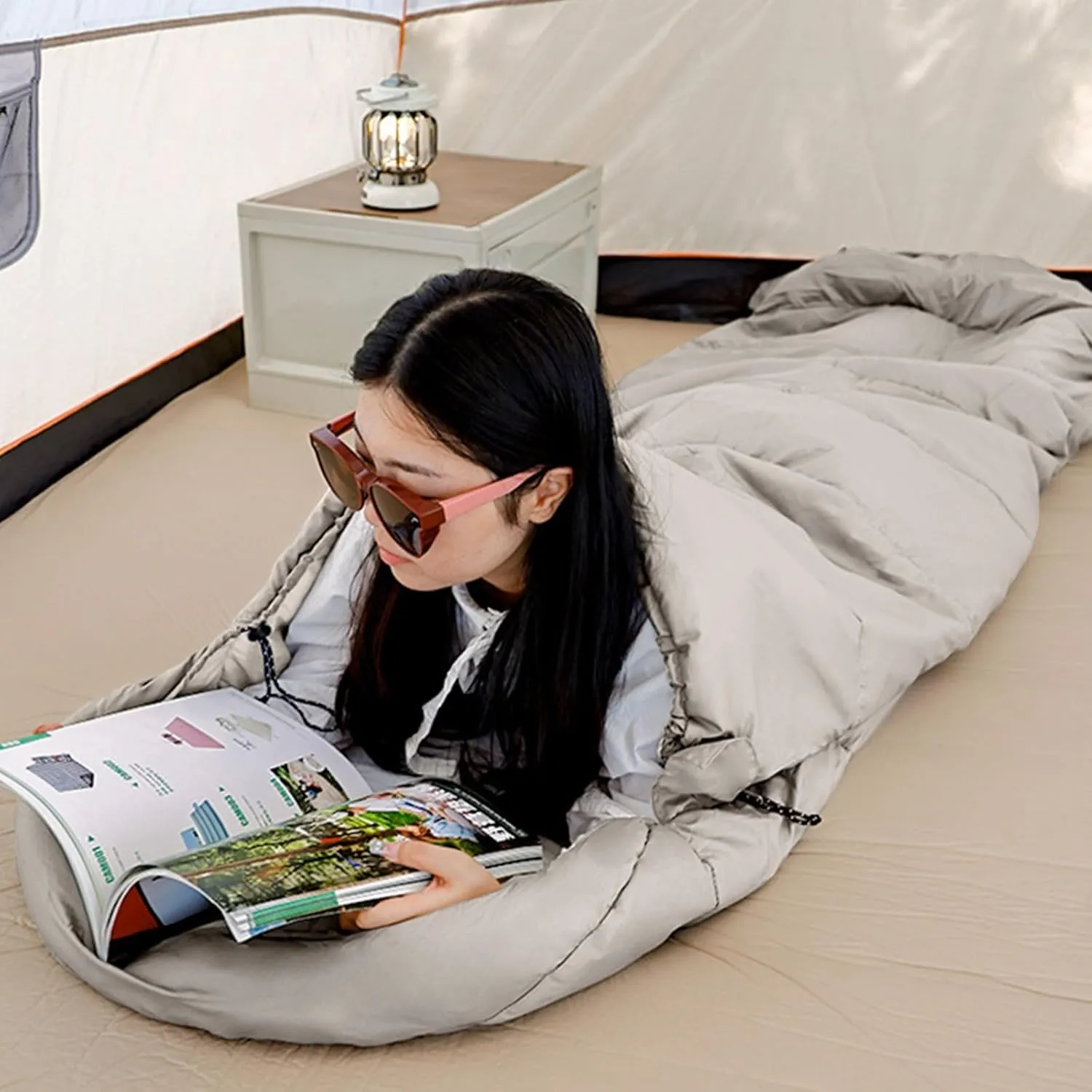 Single Camping Sleeping Bag, 3-4 Seasons Warm Cold Weather Lightweight Sleeping Bag with Compression Sack for Adults