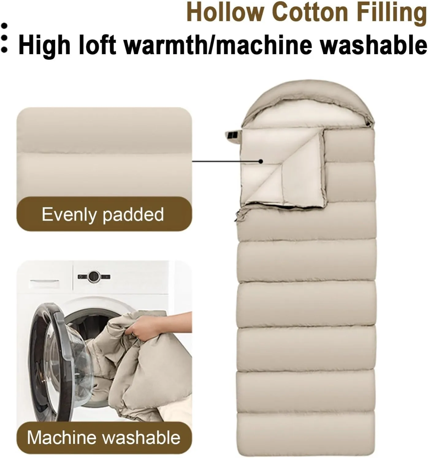 Single Camping Sleeping Bag, 3-4 Seasons Warm Cold Weather Lightweight Sleeping Bag with Compression Sack for Adults