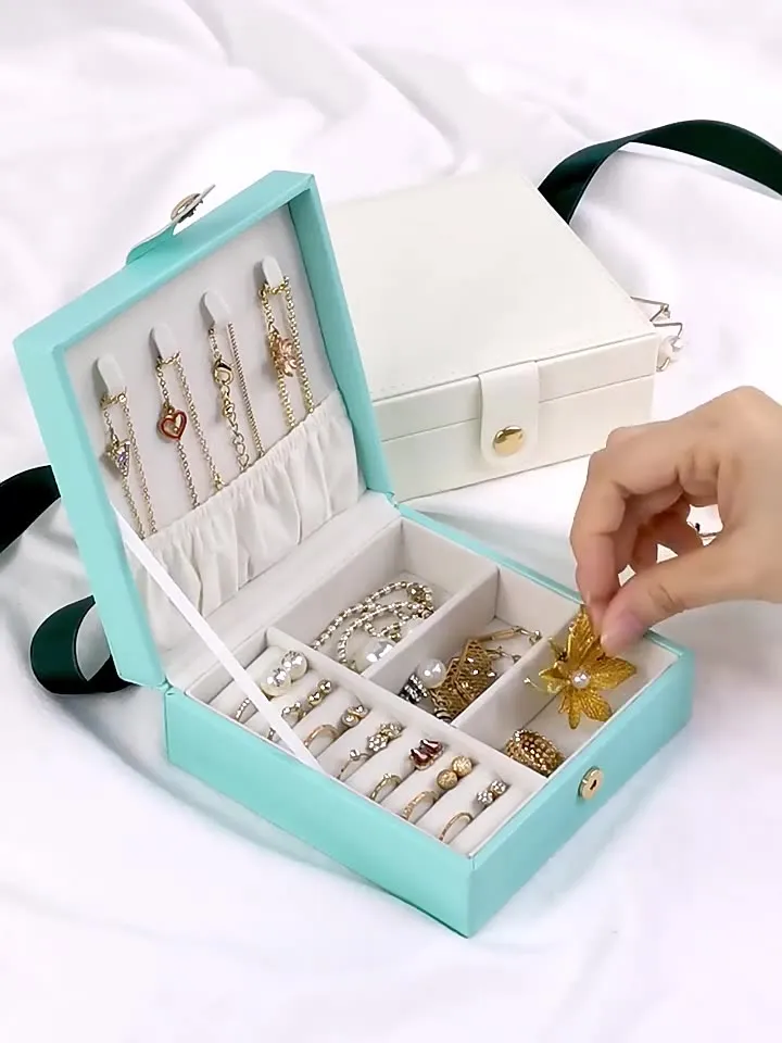 Single-layer PU simple jewelry storage box creative portable jewelry jewelry box earrings earrings ring small jewelry box