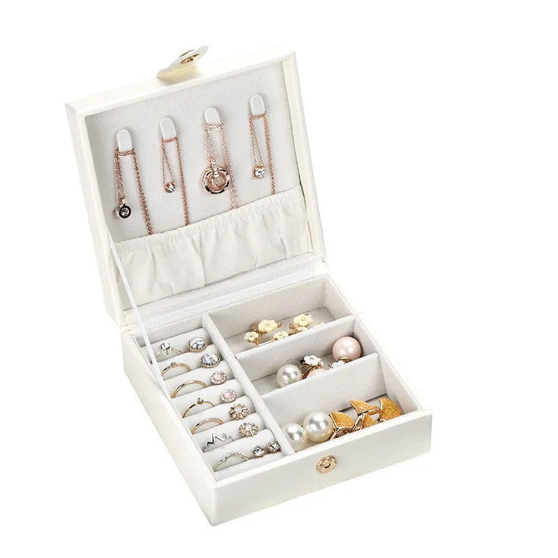 Single-layer PU simple jewelry storage box creative portable jewelry jewelry box earrings earrings ring small jewelry box