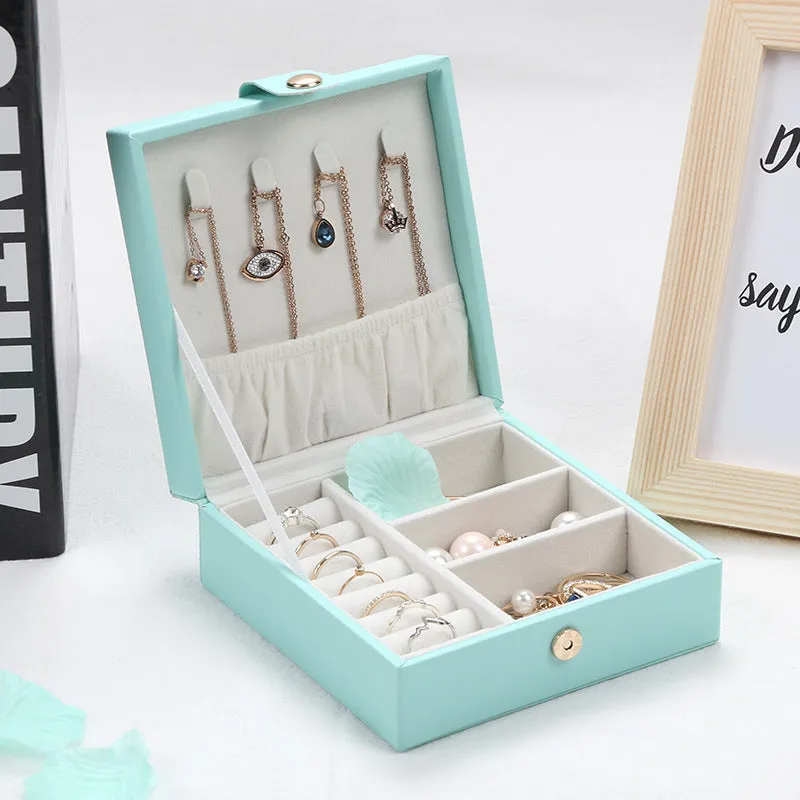 Single-layer PU simple jewelry storage box creative portable jewelry jewelry box earrings earrings ring small jewelry box
