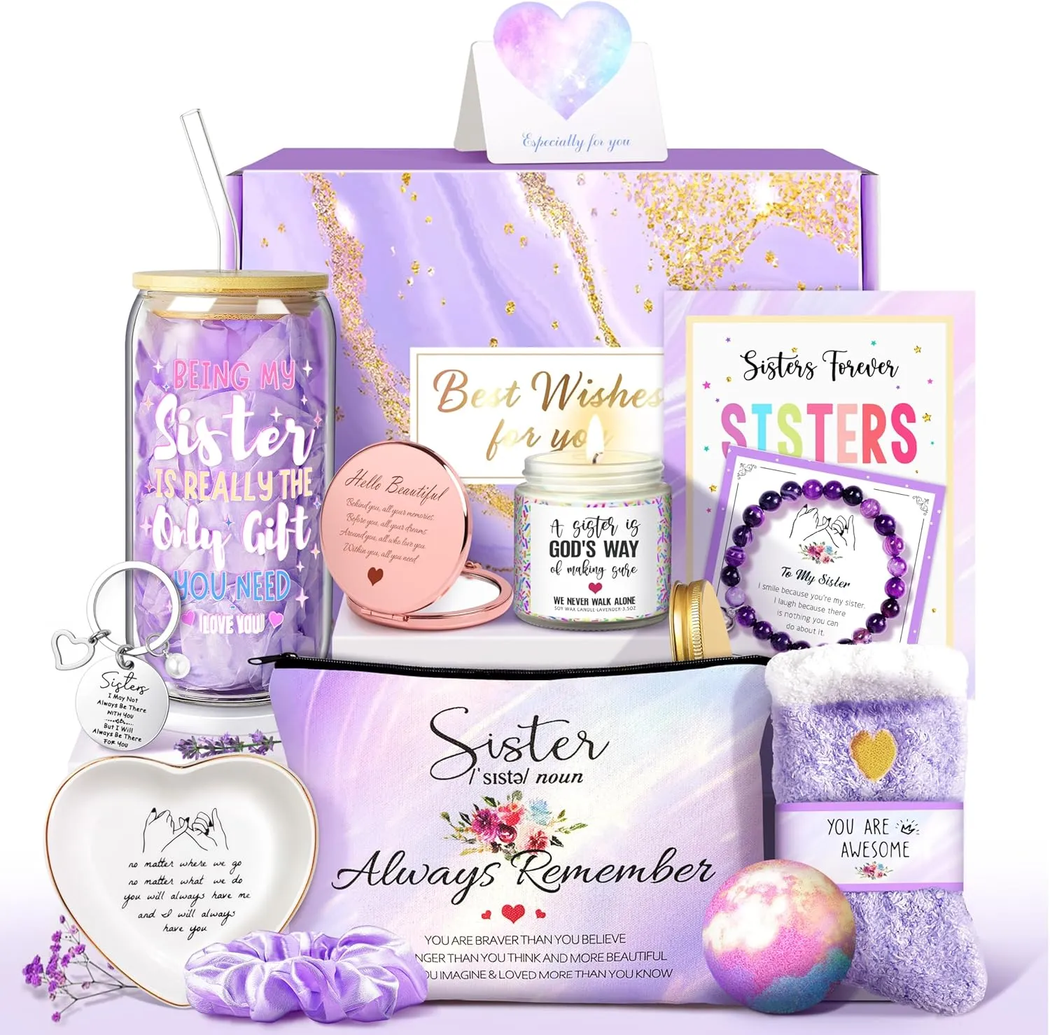 Sisters Birthday Gifts for Women Teen Girl, Best Friend Birthday Gifts Unique Friendship Gifts for Bestie BFF Friends Female Soul Sister Birthday Christmas Gift (Sisters Gifts-Purple)