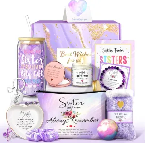 Sisters Birthday Gifts for Women Teen Girl, Best Friend Birthday Gifts Unique Friendship Gifts for Bestie BFF Friends Female Soul Sister Birthday Christmas Gift (Sisters Gifts-Purple)