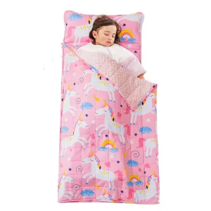 Sivio Nap Mat Weighted Blanket 3lbs, Weighted Nap Mat Blanket with Detachable Pillow, 50 x 20 Inches, Pink Unicorn