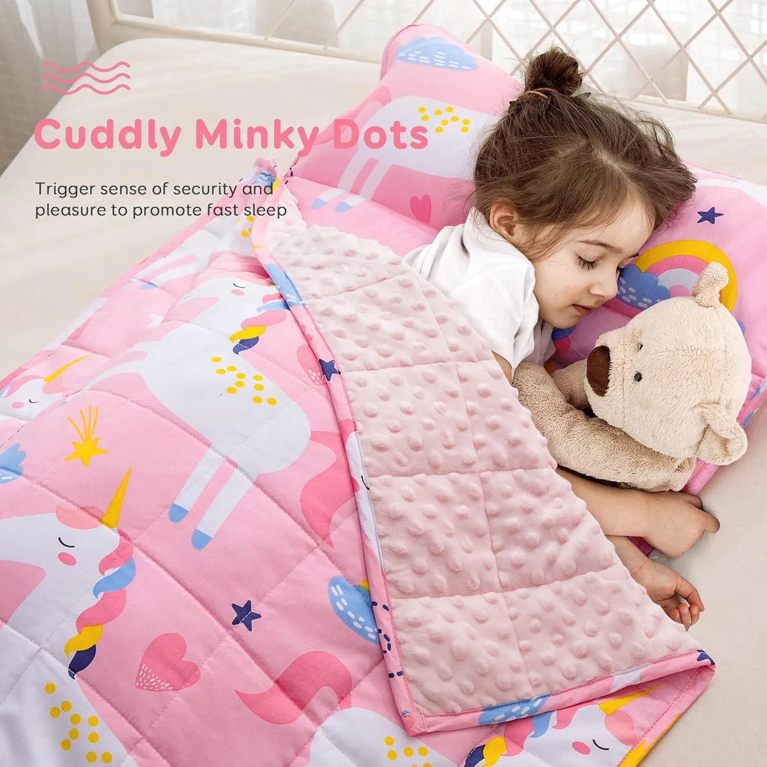Sivio Nap Mat Weighted Blanket 3lbs, Weighted Nap Mat Blanket with Detachable Pillow, 50 x 20 Inches, Pink Unicorn