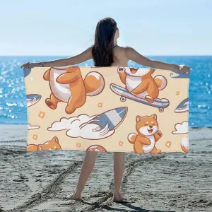 Skateboarding Dog Beach Towel,Oversized Microfiber Sand Free Lightweight Quick Dry Bath Blanket for Women Men, Travel Blanket Vacation Essentials Gift for Friends and Family 30" x 60"