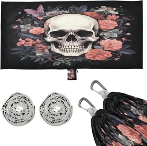 Skull Camping Hammock, Single Portable Hammocks with Tree Straps & Attached Carry Bag, 330Lbs Capacity Perfect for Outside Indoor Hiking Beach Backpack Travel
