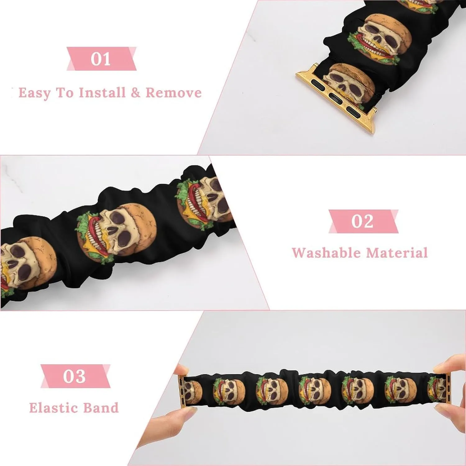 Skull Hamburger Fashion Watch Strap Scrunchies Wristbands Compatible With IWatch Series