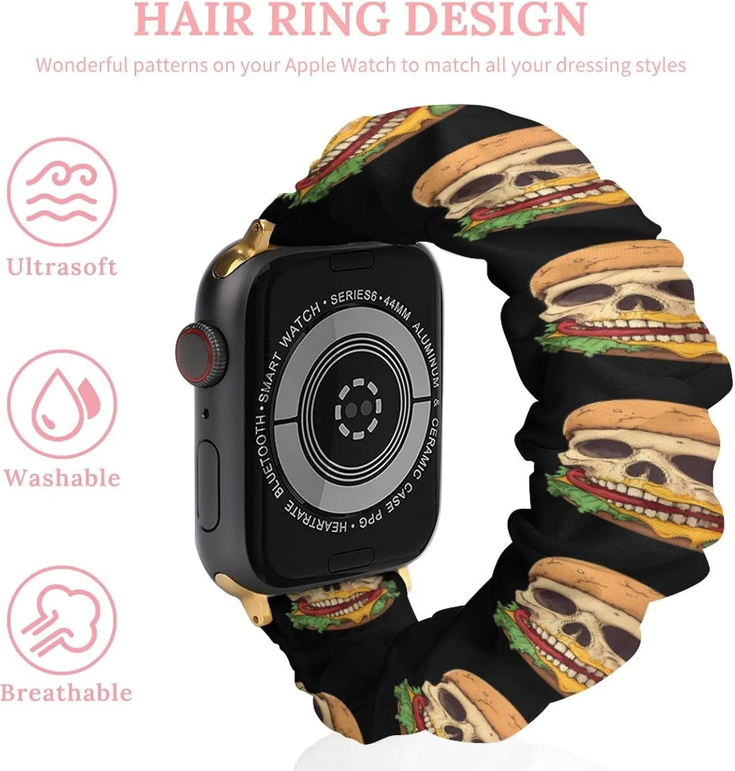 Skull Hamburger Fashion Watch Strap Scrunchies Wristbands Compatible With IWatch Series