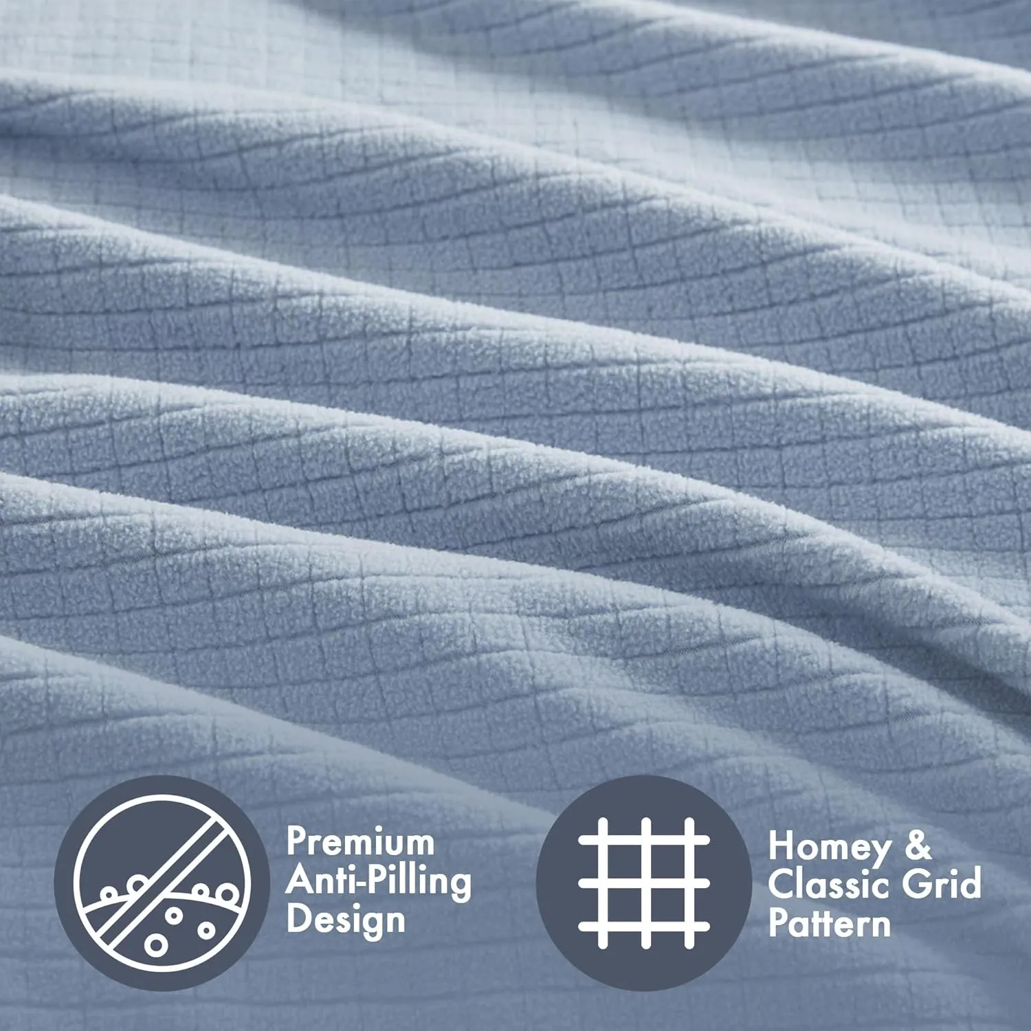 Sleep Philosophy True North Twin Luxury Cozy Microfleece Blanket Grid Pattern Reversible Soft & Warm, All Season Lightweight Twin Blanket, Farmhouse Room Décor Summer Blanket, Twin, Blue