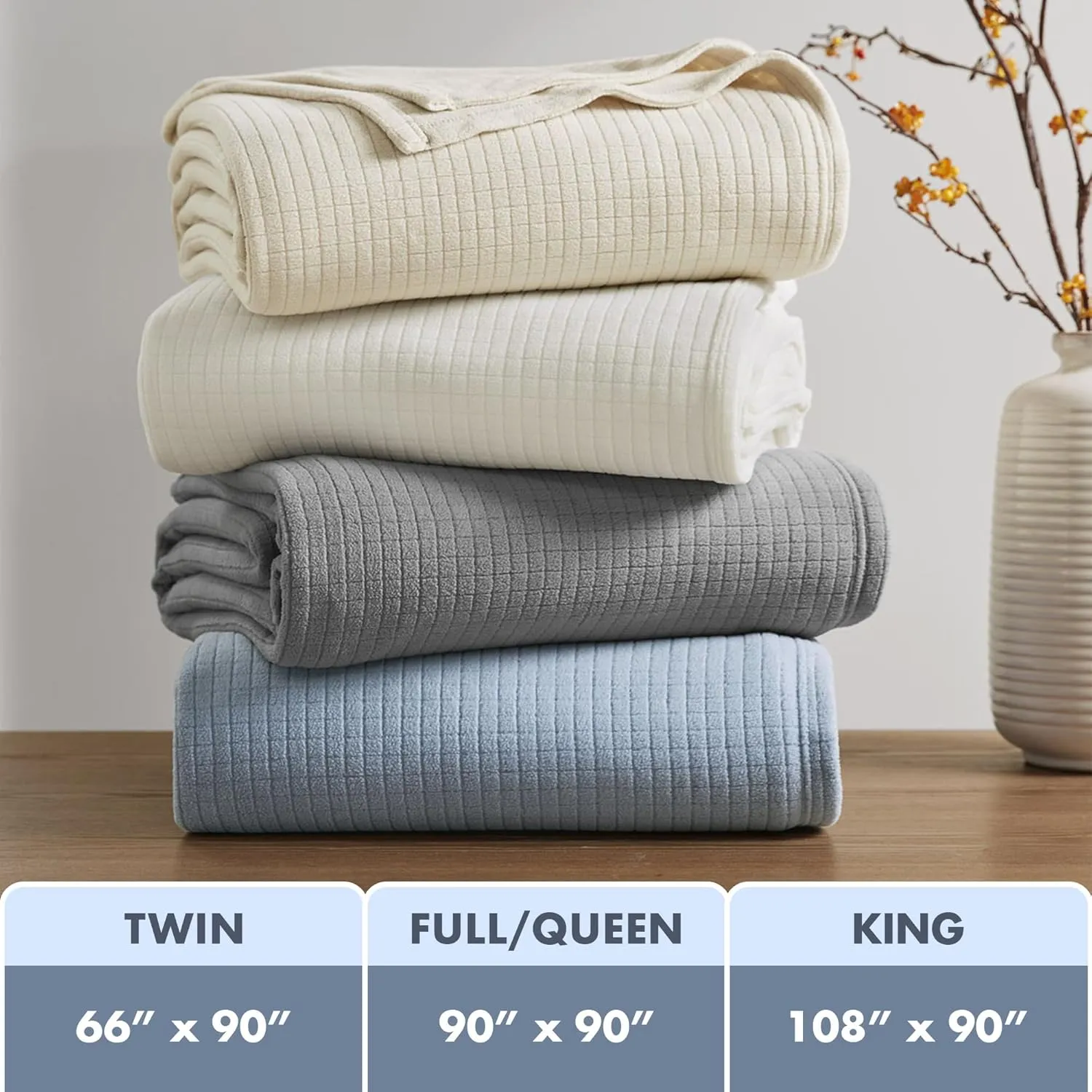 Sleep Philosophy True North Twin Luxury Cozy Microfleece Blanket Grid Pattern Reversible Soft & Warm, All Season Lightweight Twin Blanket, Farmhouse Room Décor Summer Blanket, Twin, Blue