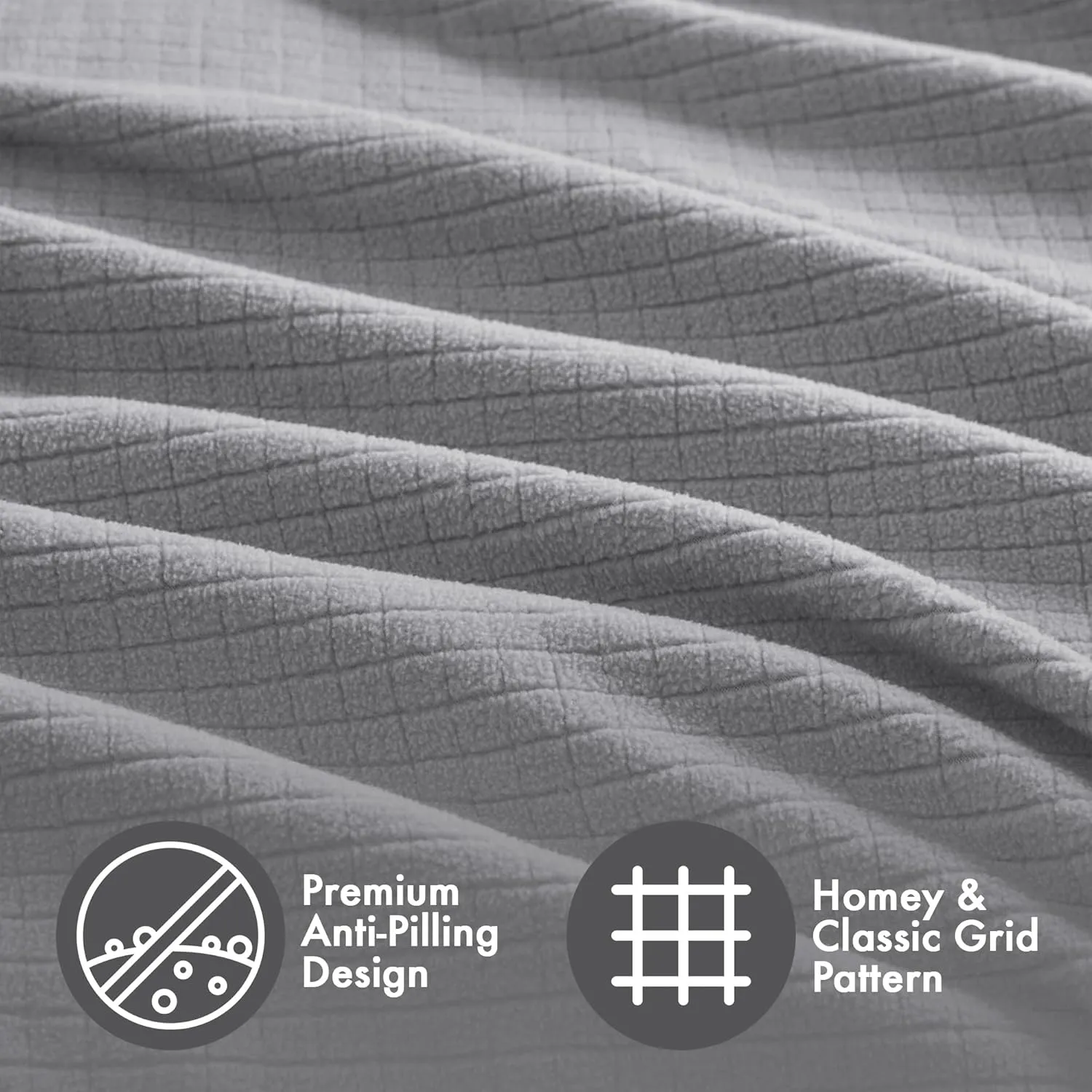 Sleep Philosophy True North Twin Luxury Cozy Microfleece Blanket Grid Pattern Reversible Soft & Warm, All Season Lightweight Twin Blanket, Farmhouse Room Décor Summer Blanket, Twin, Grey