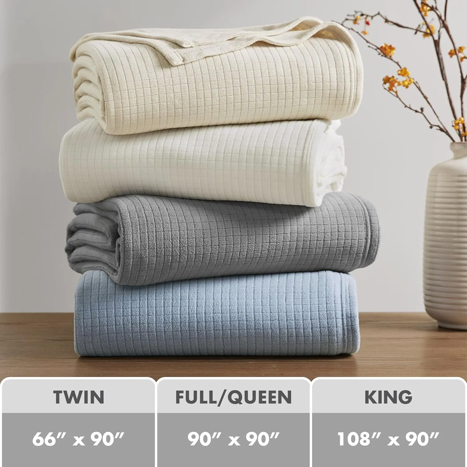 Sleep Philosophy True North Twin Luxury Cozy Microfleece Blanket Grid Pattern Reversible Soft & Warm, All Season Lightweight Twin Blanket, Farmhouse Room Décor Summer Blanket, Twin, Grey