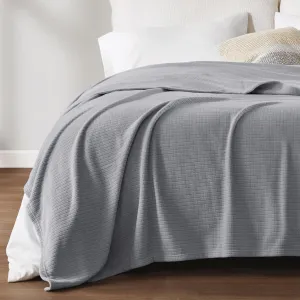 Sleep Philosophy True North Twin Luxury Cozy Microfleece Blanket Grid Pattern Reversible Soft & Warm, All Season Lightweight Twin Blanket, Farmhouse Room Décor Summer Blanket, Twin, Grey