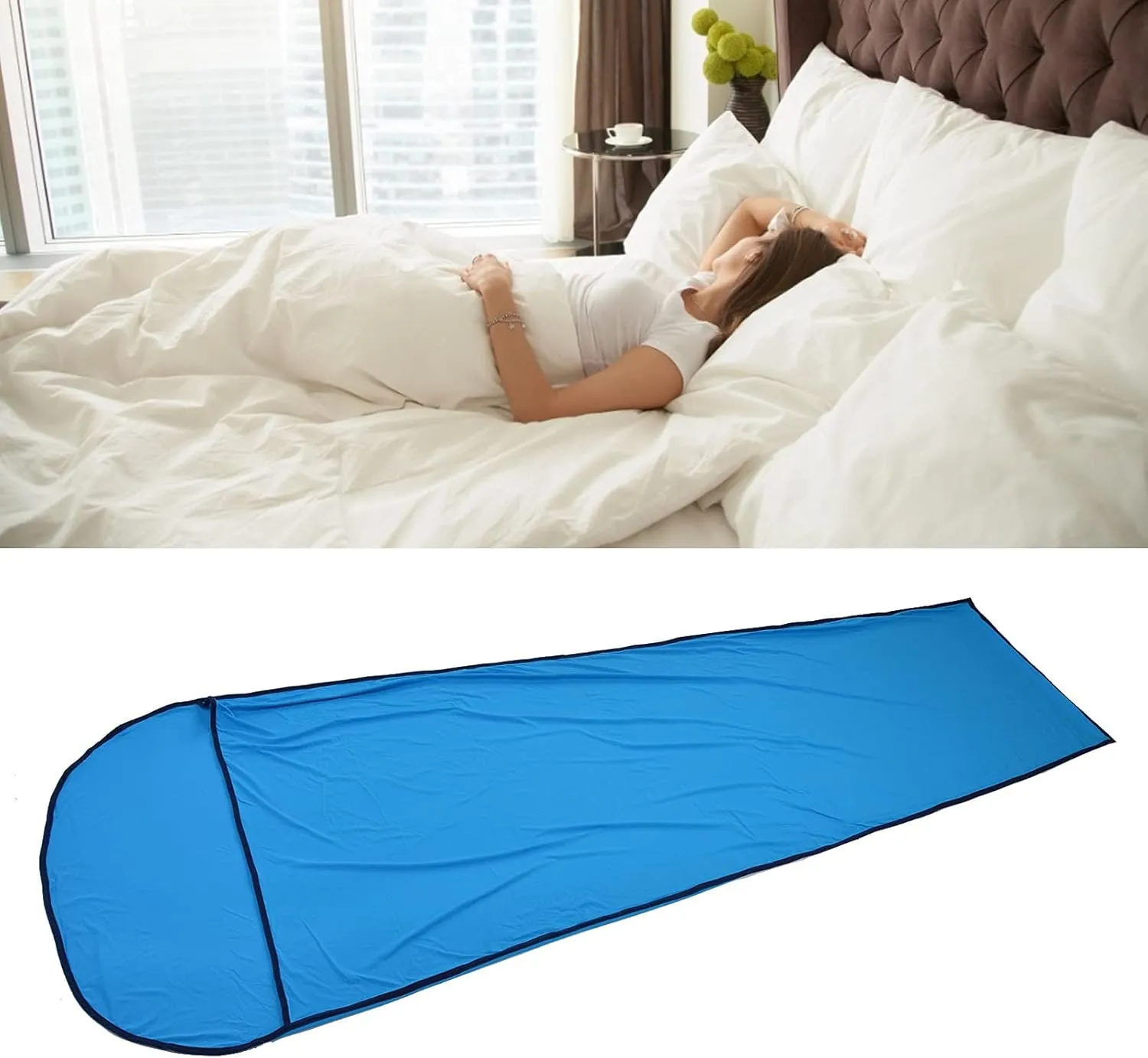 Sleeping Bag Liner, 200x80cm Ultralight Multifunctional Elastic Sleeping Sack Lightweight Breathable Cotton Liner for Picnic Hiking Outdoor Camping(Blue)