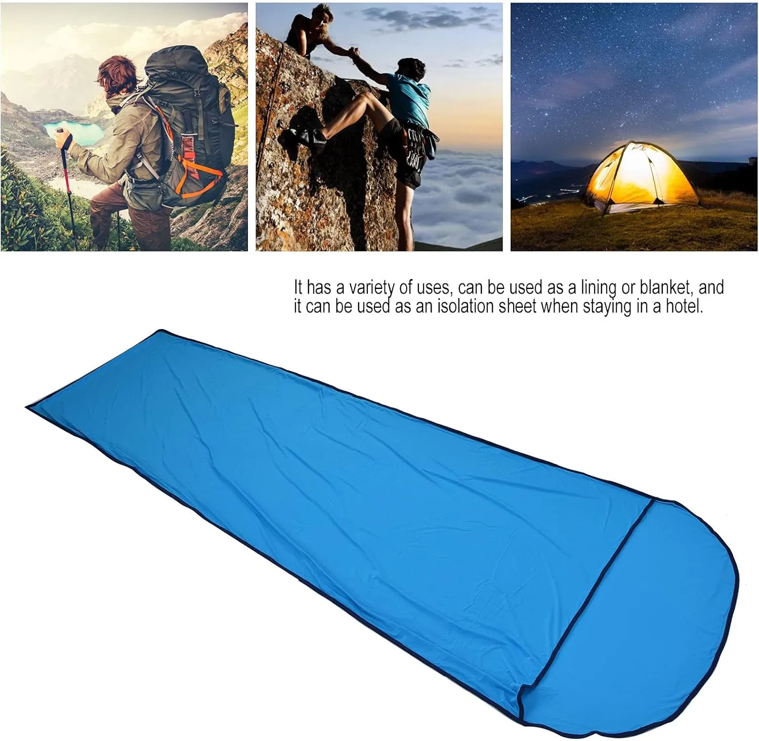 Sleeping Bag Liner, 200x80cm Ultralight Multifunctional Elastic Sleeping Sack Lightweight Breathable Cotton Liner for Picnic Hiking Outdoor Camping(Blue)