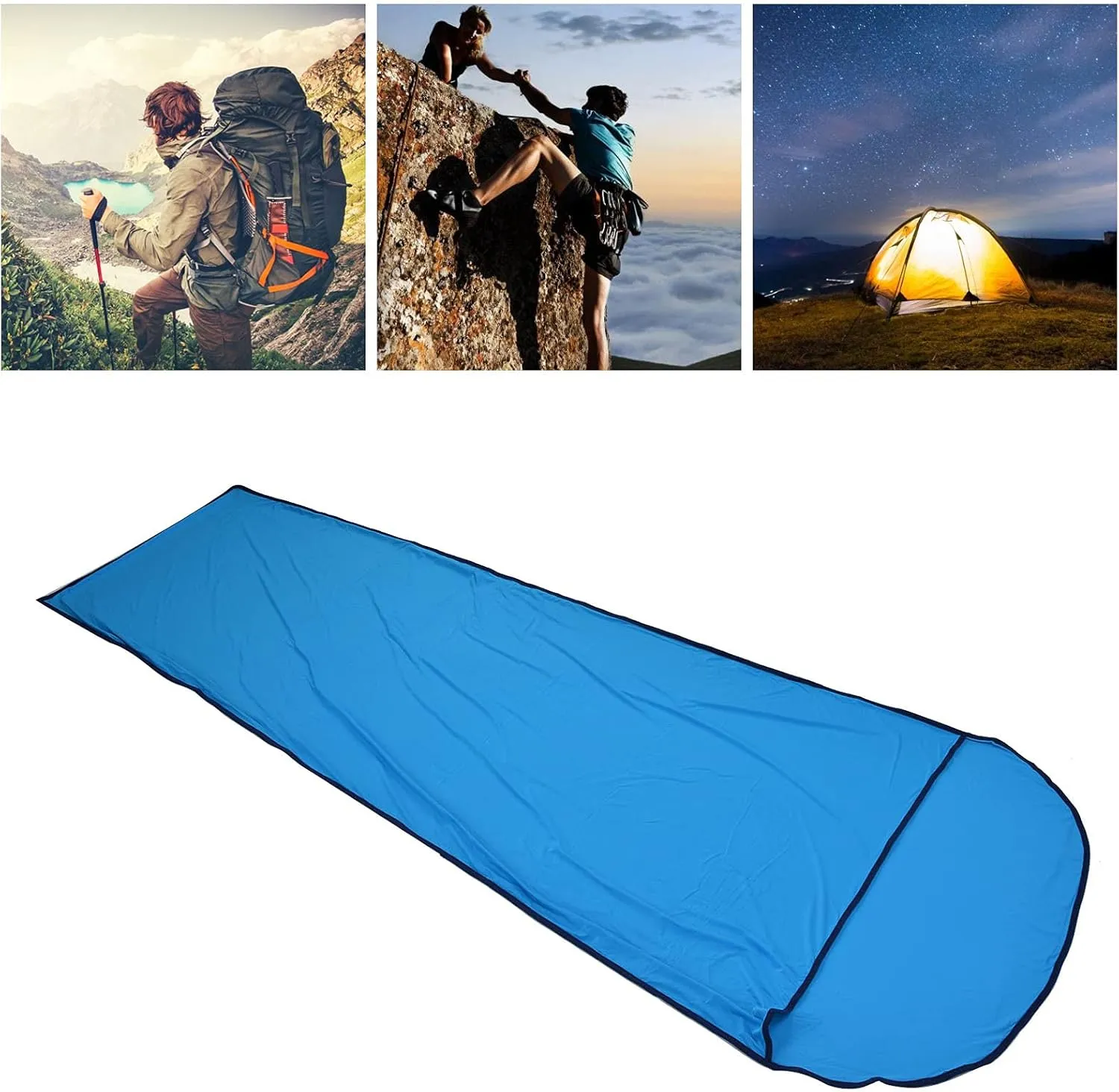Sleeping Bag Liner, 200x80cm Ultralight Multifunctional Elastic Sleeping Sack Lightweight Breathable Cotton Liner for Picnic Hiking Outdoor Camping(Blue)