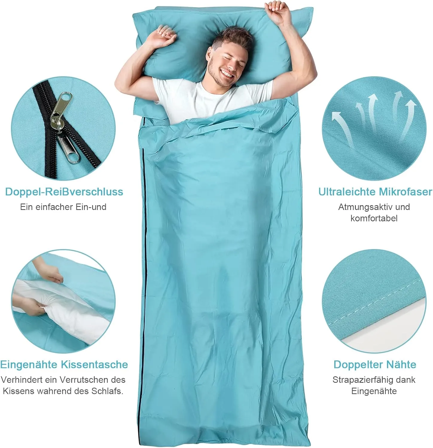 Sleeping Bag Liner, Adult Sleep Sack & Travel Sheets, Lightweight Single and Portable Camping Sleeping Bag Liners - Ideal for Traveling, Hostels and Camping