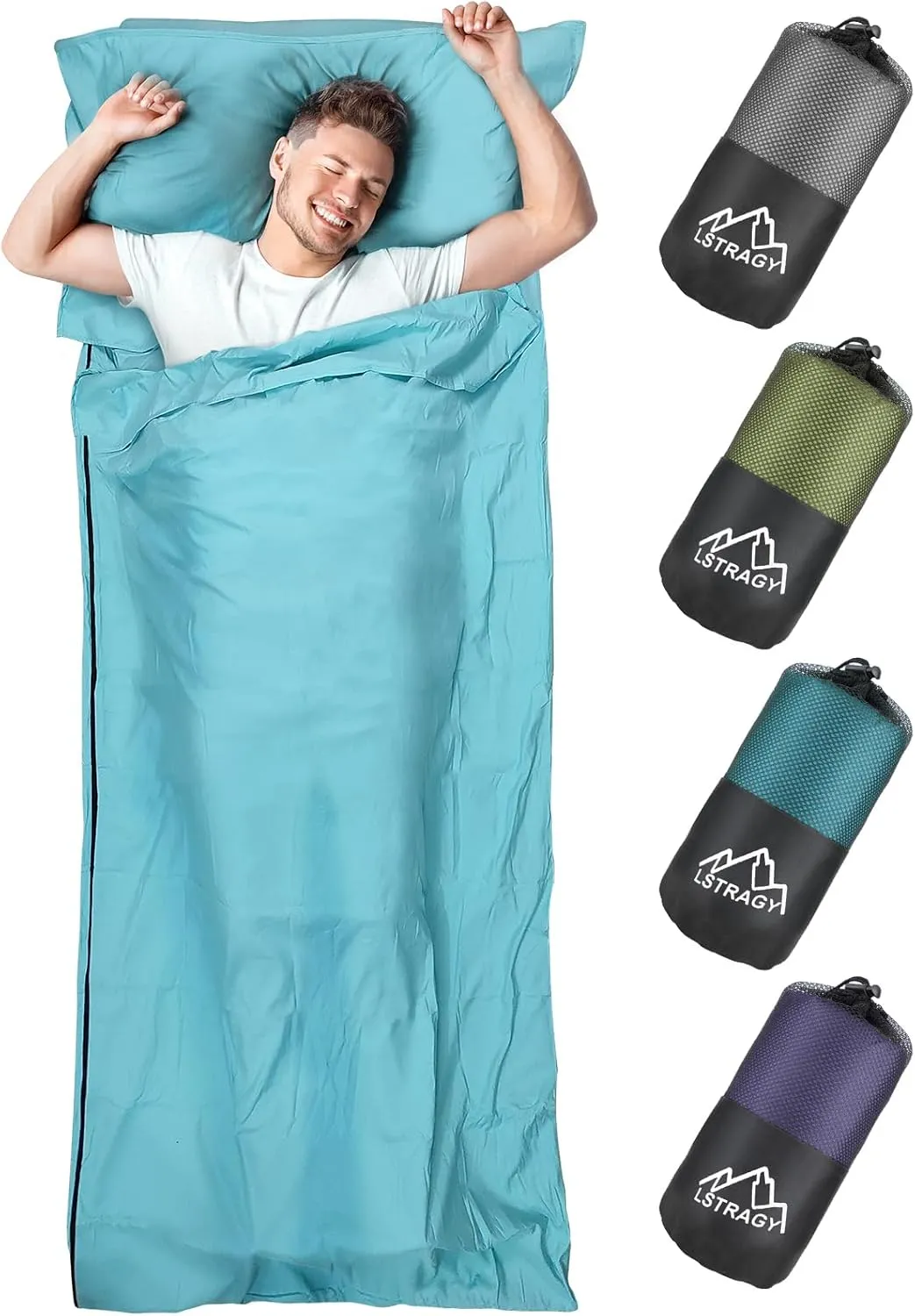 Sleeping Bag Liner, Adult Sleep Sack & Travel Sheets, Lightweight Single and Portable Camping Sleeping Bag Liners - Ideal for Traveling, Hostels and Camping
