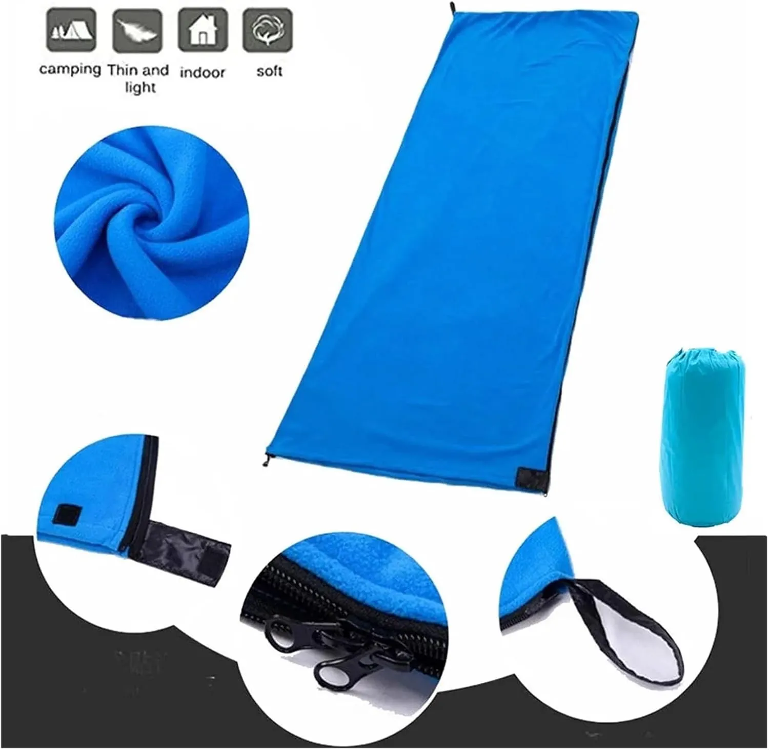 Sleeping Bag Ultra-Light Polar Fleece Sleeping Bag for Outdoor Camping Tent Bed Use,Travel Warm Sleeping Bag Liner Lightweight(Doblue Pink)