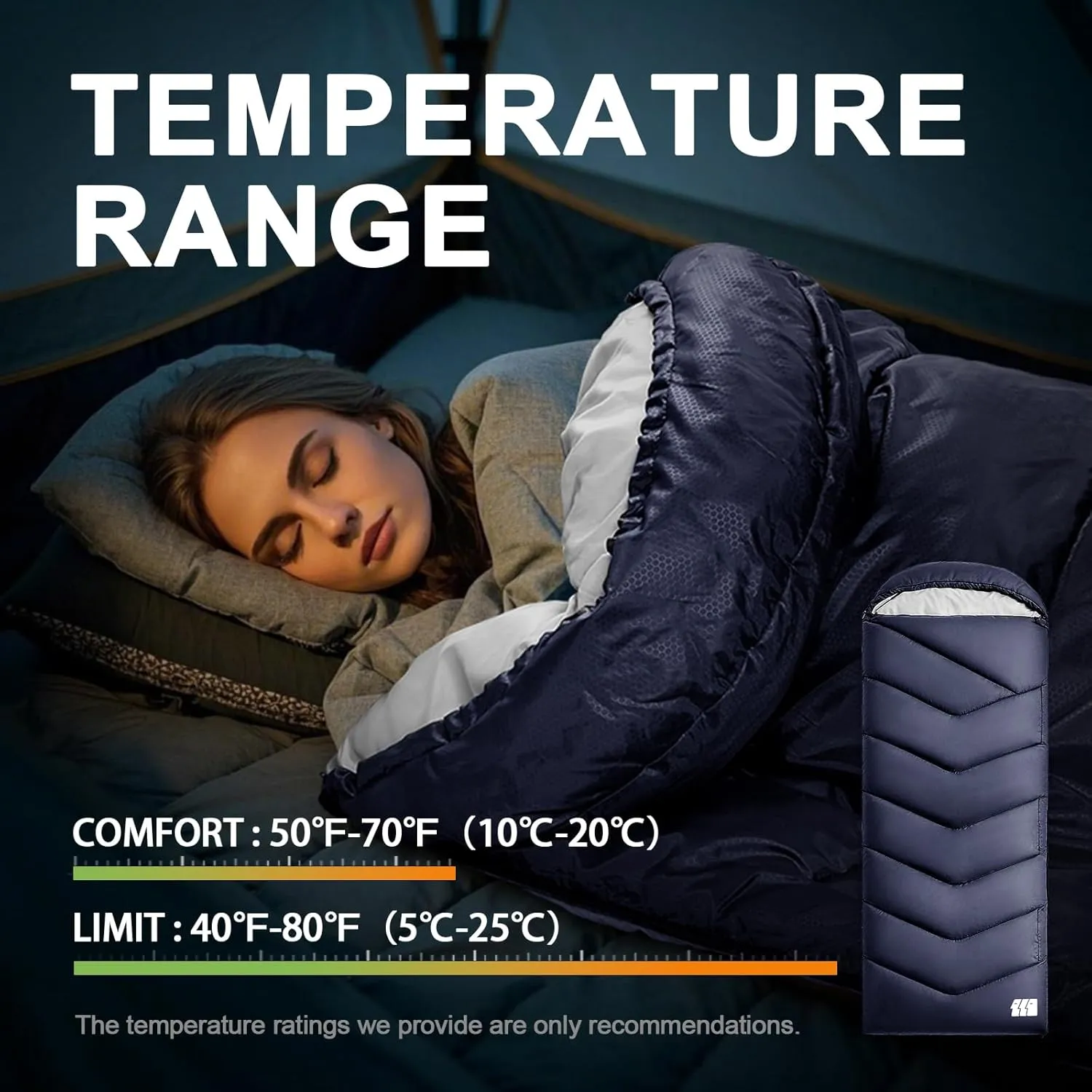 Sleeping Bags for Adults Warm Weather, Waterproof, Lightweight Backpacking Camping 3 Seasons Sleeping Bag with Compression Sack Camping Essentials Gear