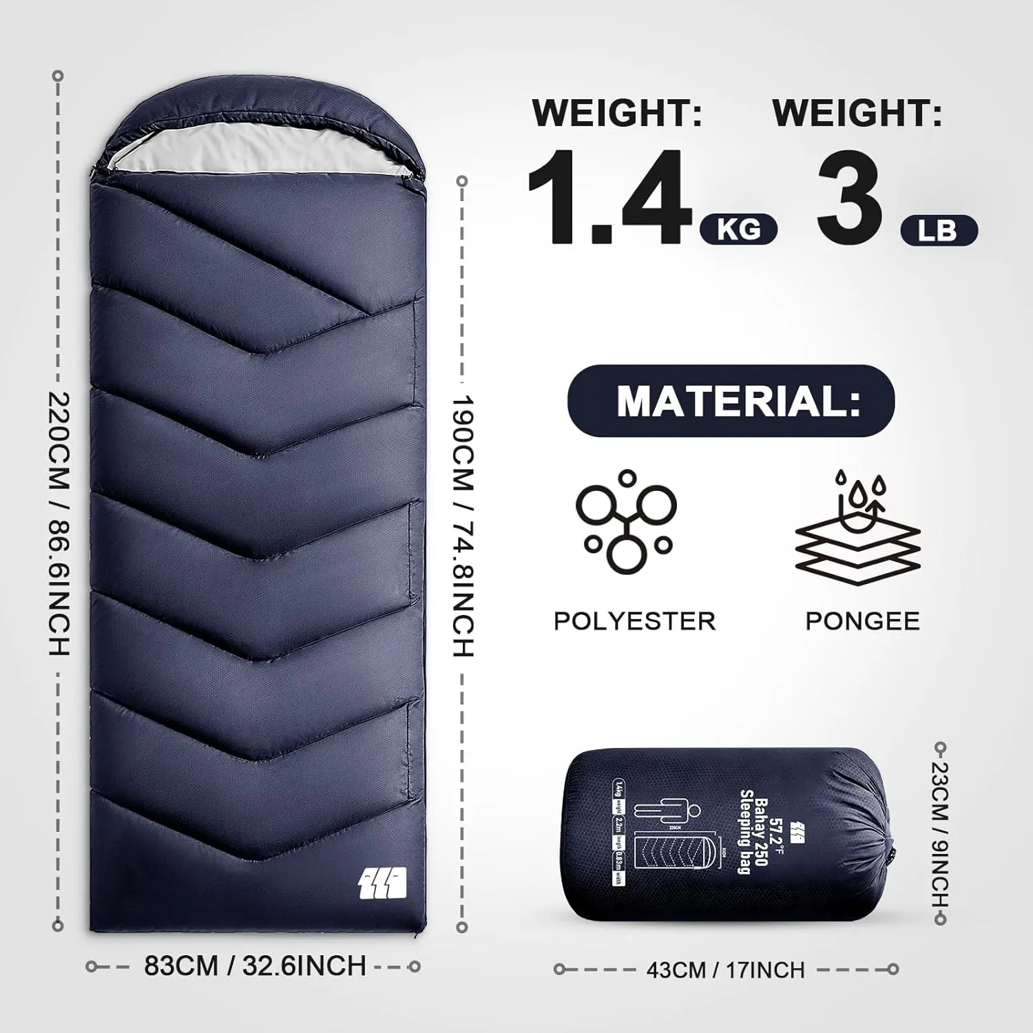 Sleeping Bags for Adults Warm Weather, Waterproof, Lightweight Backpacking Camping 3 Seasons Sleeping Bag with Compression Sack Camping Essentials Gear