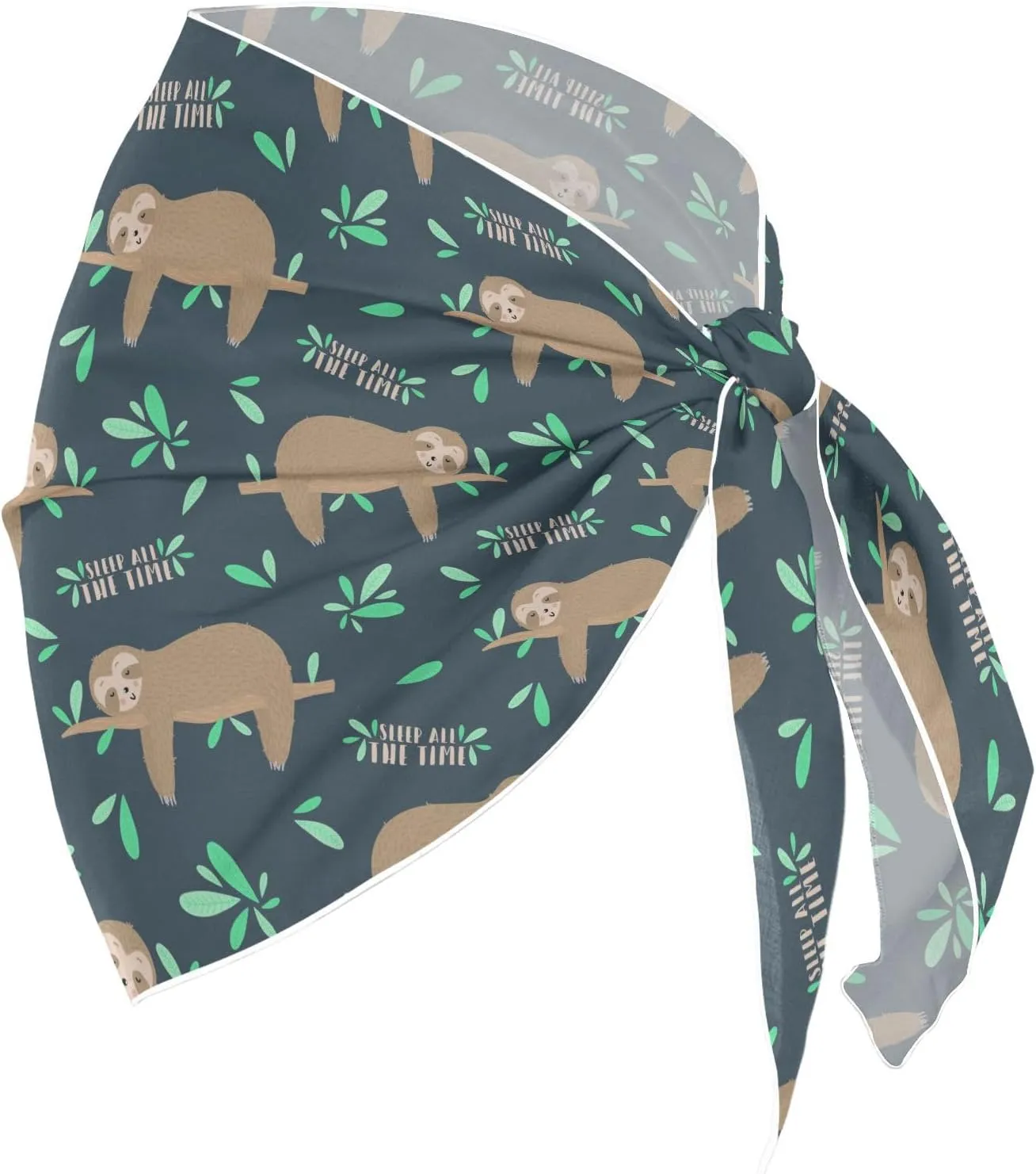 Sleepy Cute Sloths Night Women's Swimwear Cover Ups Branch Green Leaves Sarong Beach Bikini Coverups S