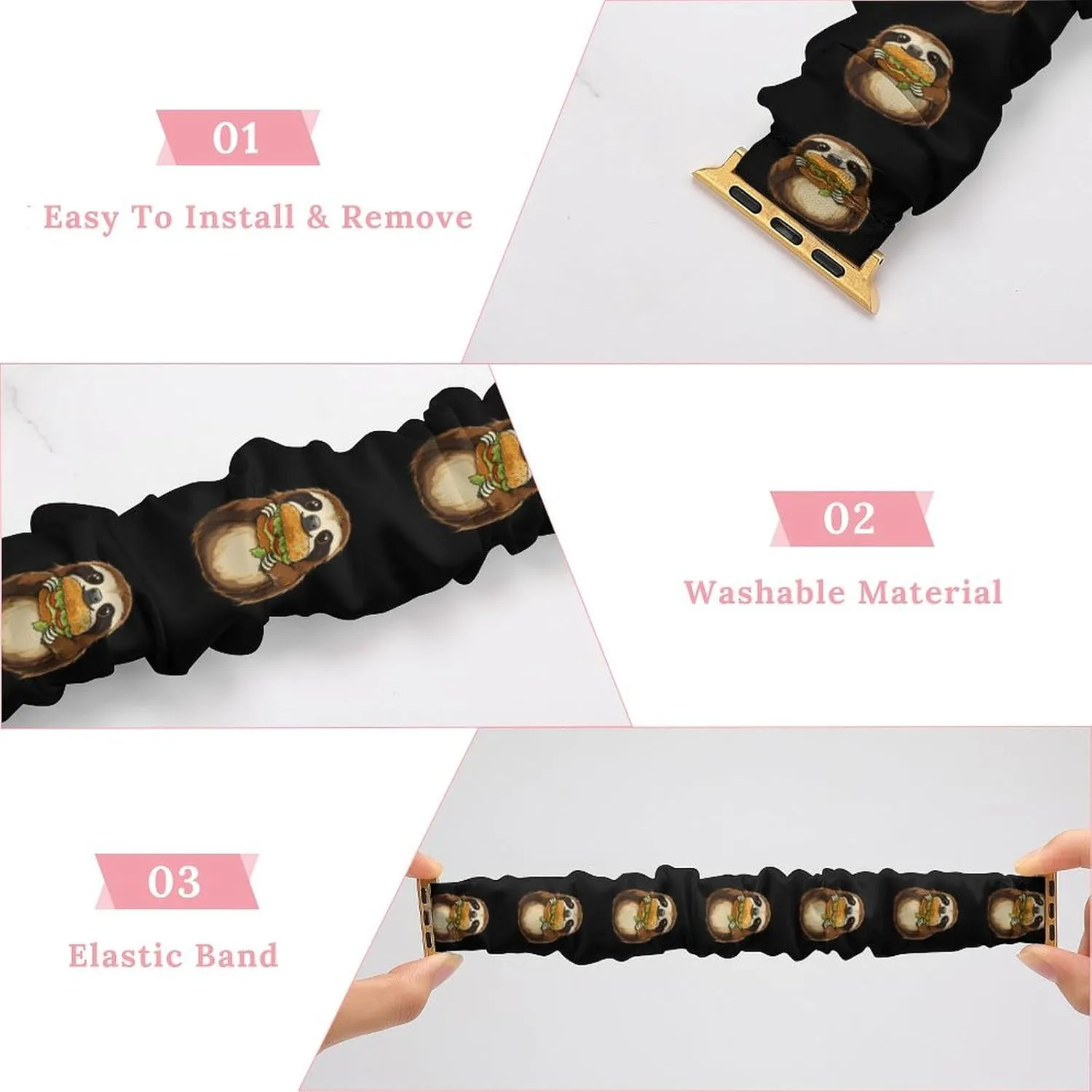 Sloth Eating A Sandwich Fashion Watch Strap Scrunchies Wristbands Compatible With IWatch Series