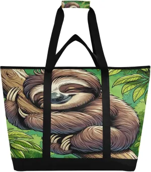 Sloth Hugging Reusable Insulated Lunchbox Cooler Bag, Leakproof Kitchen Grocery Bag Collapsible Portable Cooler Tote Bag for Picnic, Camping, Office, Travel