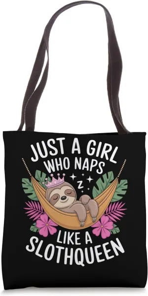 Sloth Queen Nap Time Art with Crown Tote Bag