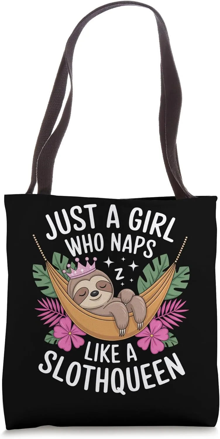 Sloth Queen Nap Time Art with Crown Tote Bag