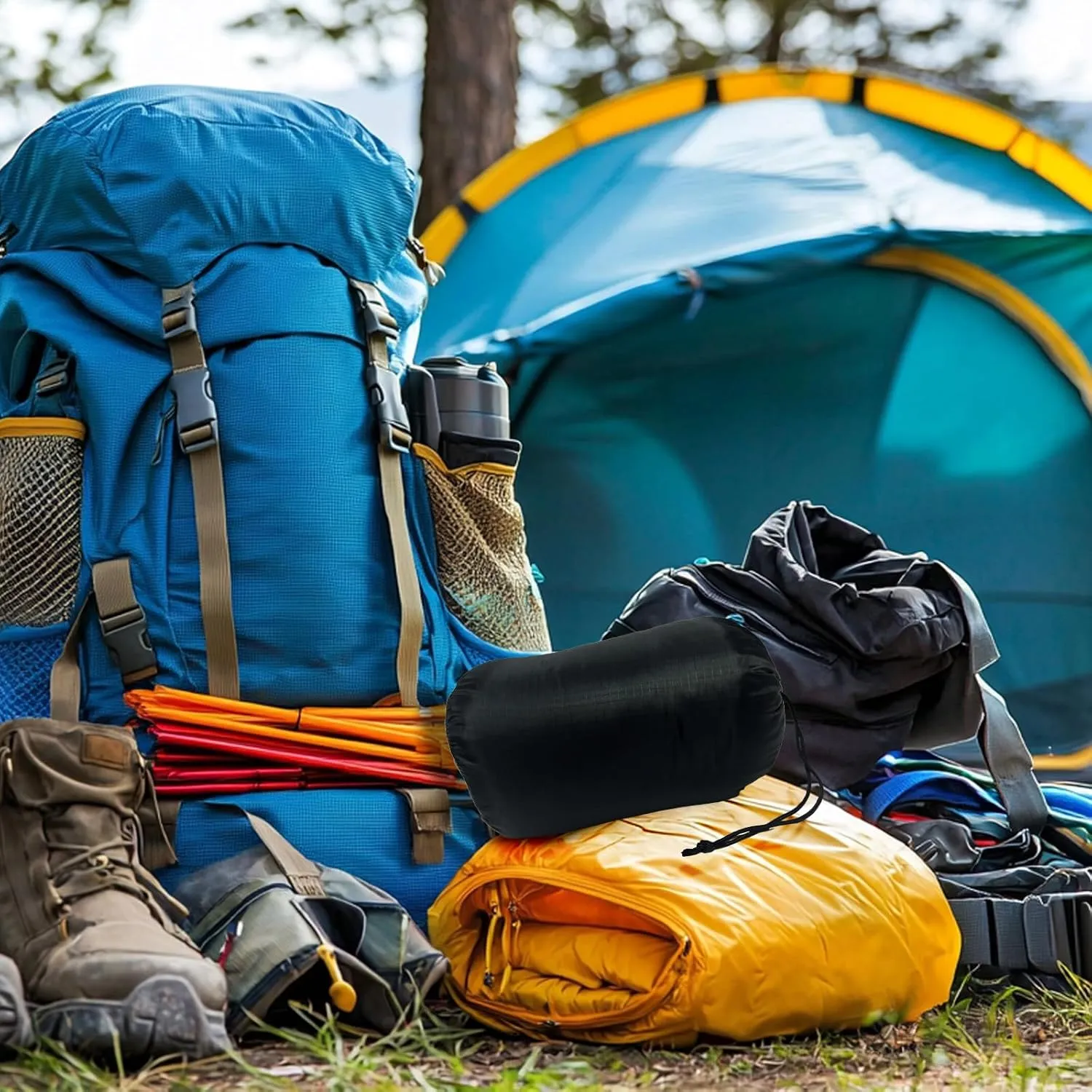Small Camping Pillow, 12 x 16 Inch Lightweight Portable Compressible Backpacking Pillows for Outdoor Travel Hiking Sleeping, Navy 2 Pack