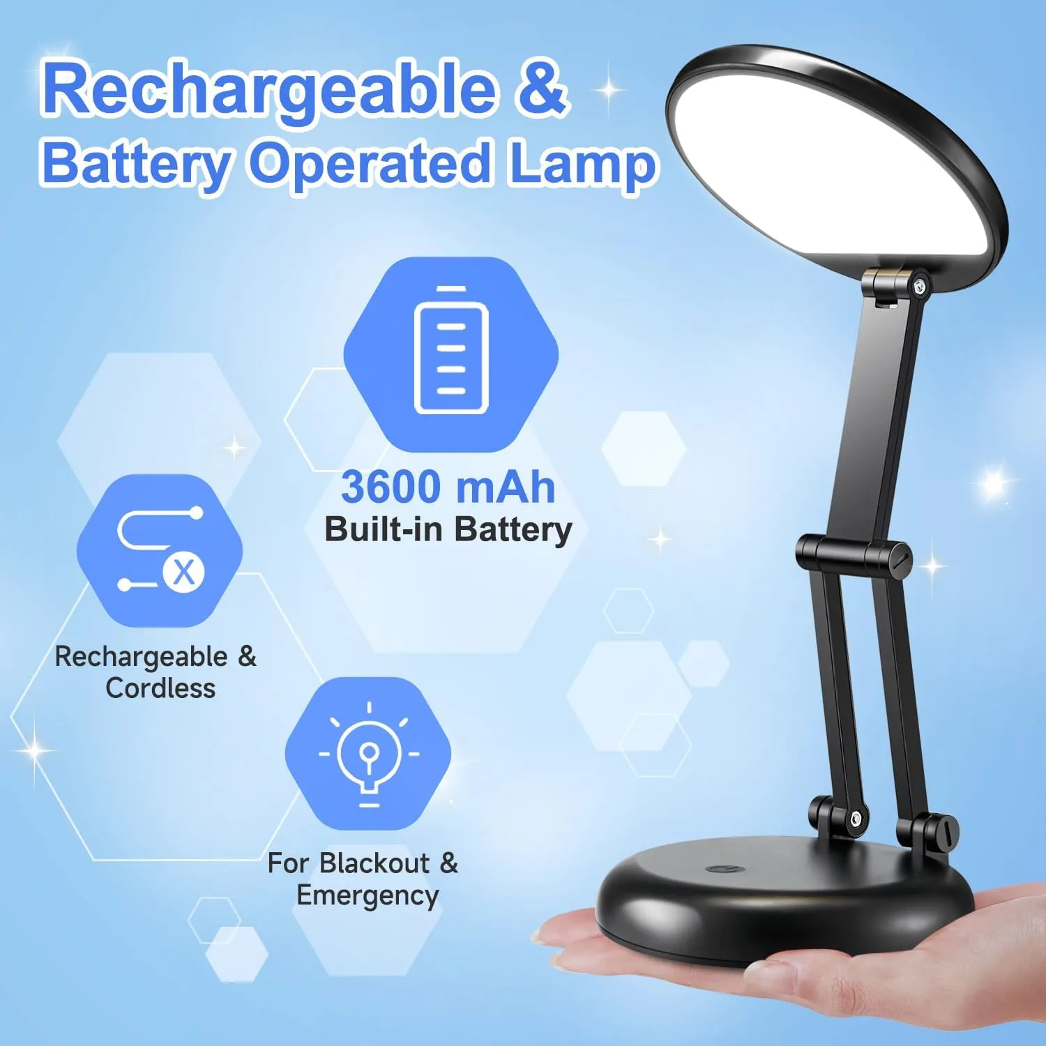 Small Table Lamp Rechargeable 3600mAh, Foldable Cordless Table Lamps Rechargeable, Portable & Dimmable Desk Lamps for Home Office, 9 Brightness Rechargeable Table Lamps,LED Desk Light Table Desk Light