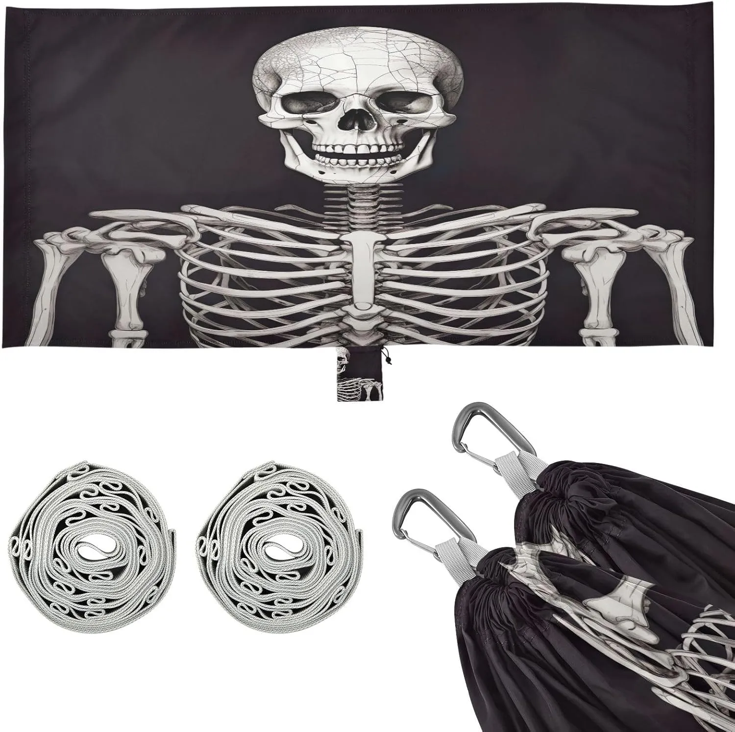 Smiling Skull Camping Hammock, Single Portable Hammocks with Tree Straps & Attached Carry Bag, 330Lbs Capacity Perfect for Outside Indoor Hiking Beach Backpack Travel