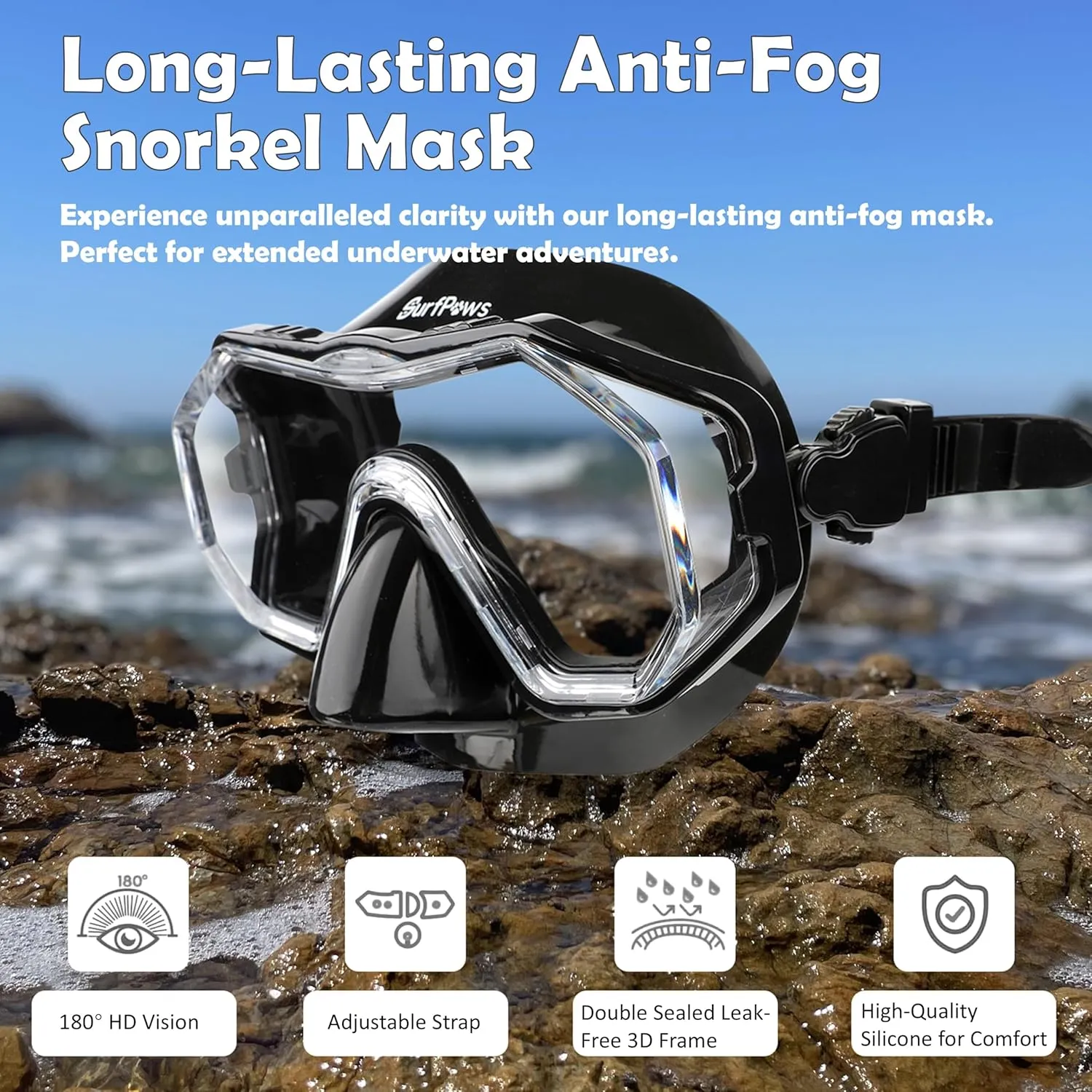 Snorkeling Gear Set - Adjustable Short Fins, Anti-Fog Mask, 3-Piece Dry Top Snorkel, Travel Size with Gear Bag for Adults, Men, Women, Swimming, Diving, Snorkeling