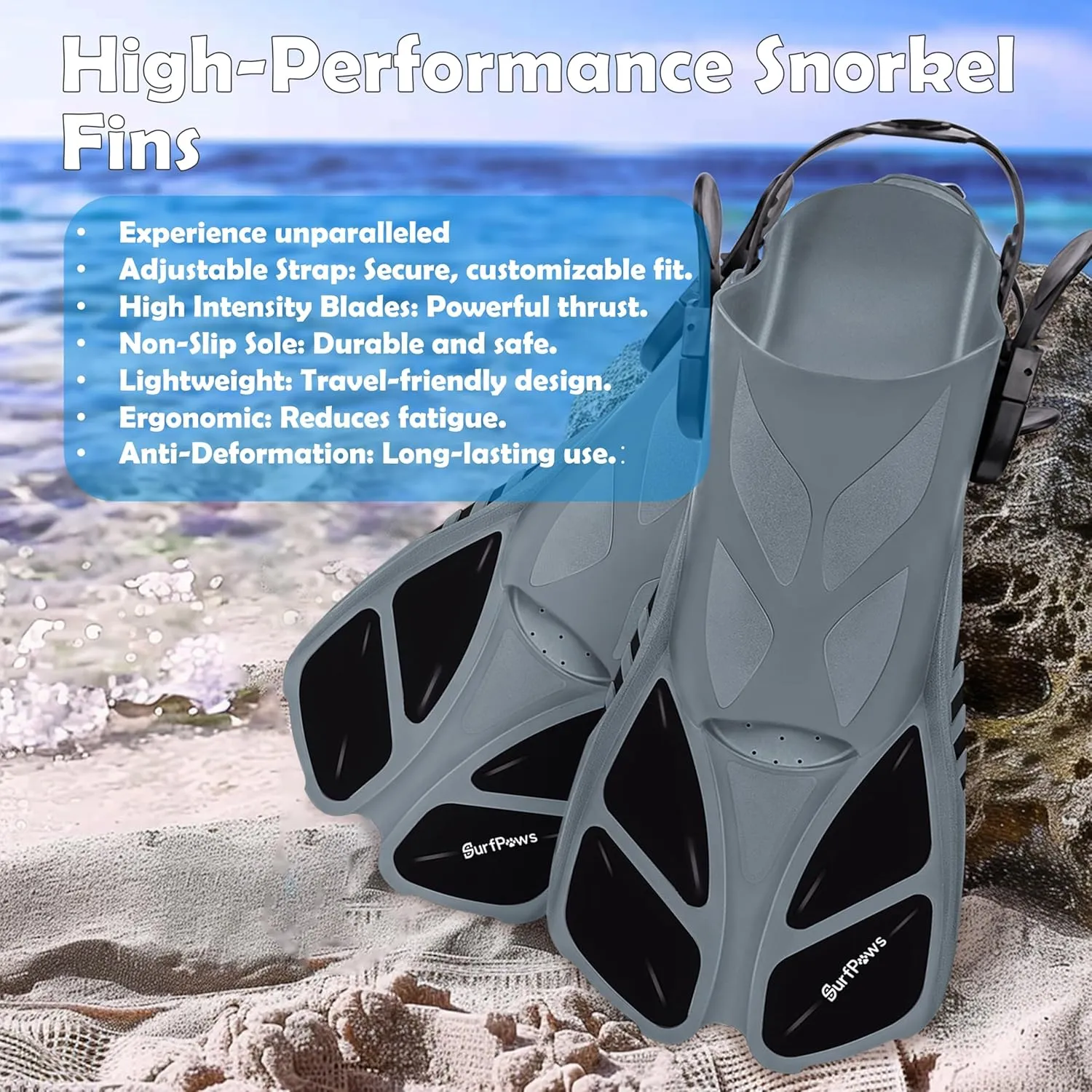 Snorkeling Gear Set - Adjustable Short Fins, Anti-Fog Mask, 3-Piece Dry Top Snorkel, Travel Size with Gear Bag for Adults, Men, Women, Swimming, Diving, Snorkeling